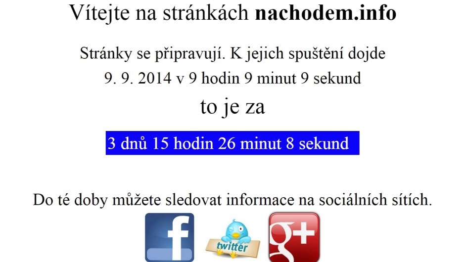 Sken dočasné úvodní stránky